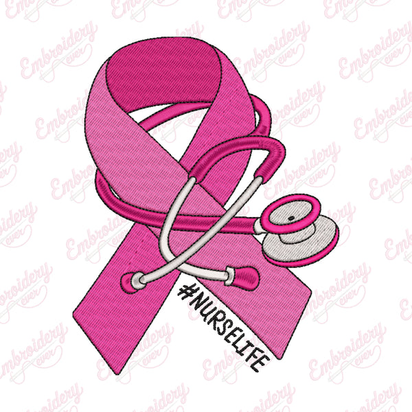 Nurse Life Breast Cancer Awareness Embroidery Design