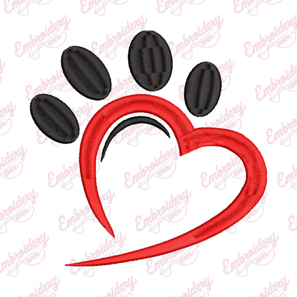 Beautiful Heart Paw Embroidery Design