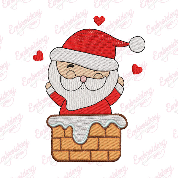Santa in Chimney Christmas Embroidery Design