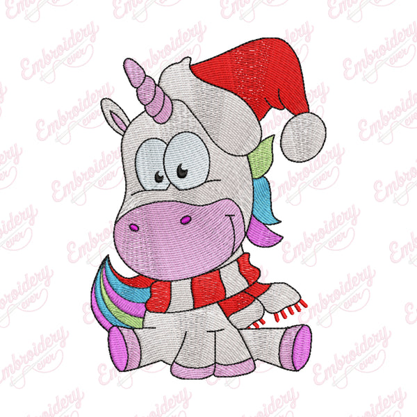 Christmas Unicorn With Santa Hat Embroidery Design