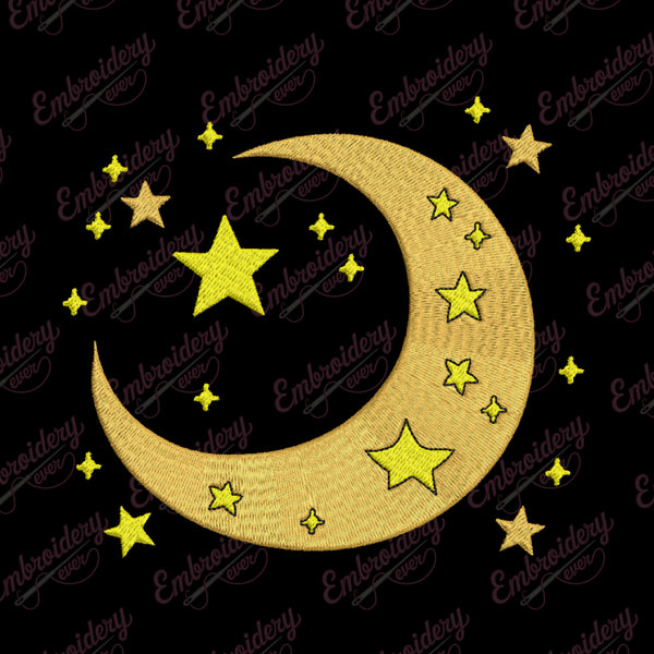 Cute Stars And Moon Embroidery Design