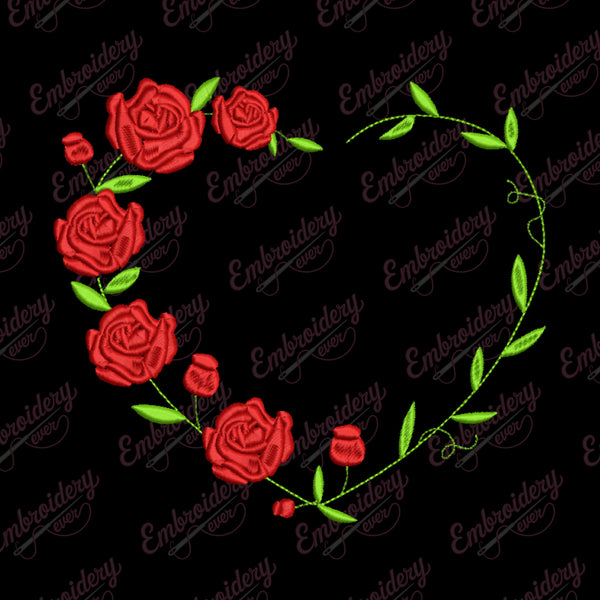 Valentine’s Day Heart Floral Embroidery Design