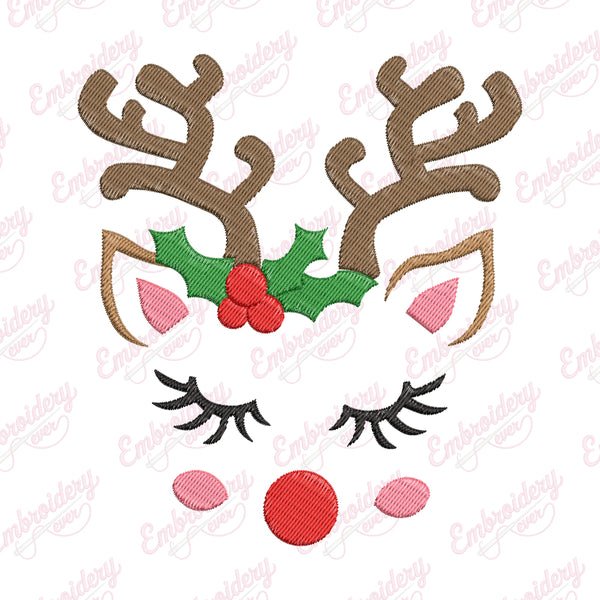 Christmas Reindeer Face Embroidery Design