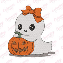 Halloween Girl Ghost With Pumpkin Embroidery Design