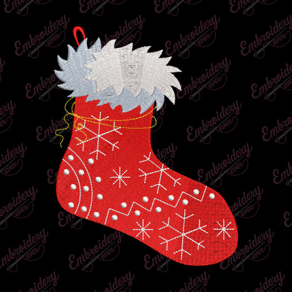Red Christmas Stocking Embroidery Design