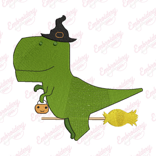T-Rex Dinosaur Witch Halloween Embroidery Design