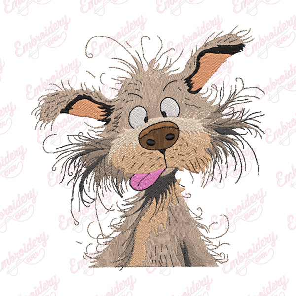 Crazy Dog With Expressive Face Embroidery Design