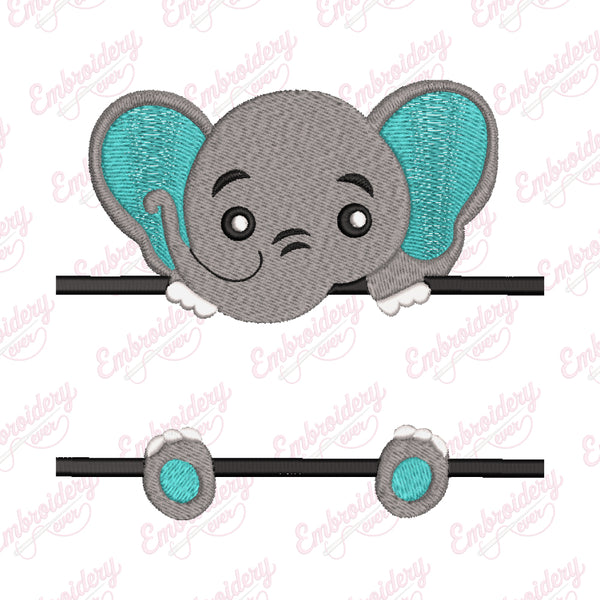 Elephant Split Name Frame Embroidery Design
