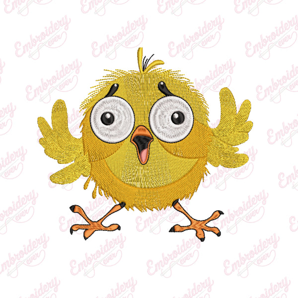 Cute Yellow Chicken Bird Embroidery Design