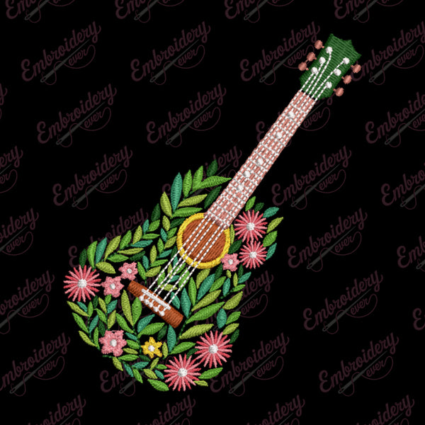 Floral Guitar Embroidery Design