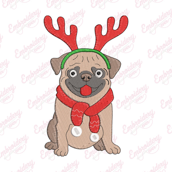 Christmas Pug Parade Embroidery Design