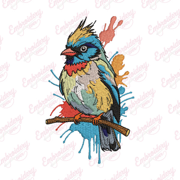 Colorful Bird With Splashes Embroidery Design
