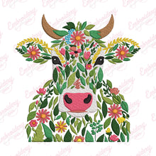 Tropical Leaves And Flowers Cow Head Embroidery Design