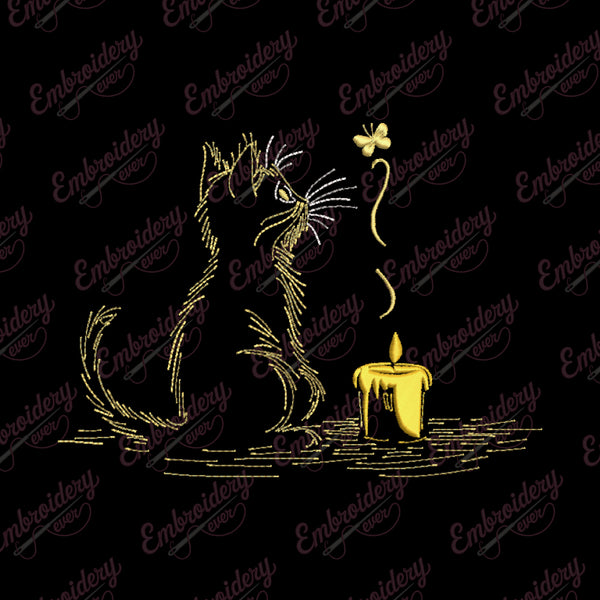 Cat With Melting Candle Embroidery Design
