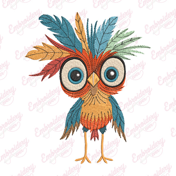Colorful Cartoon Owl Embroidery Design