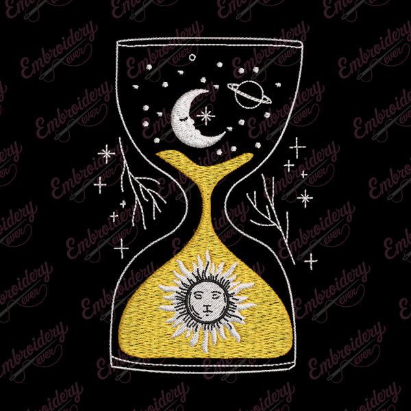 Cosmic Hourglass Embroidery Design