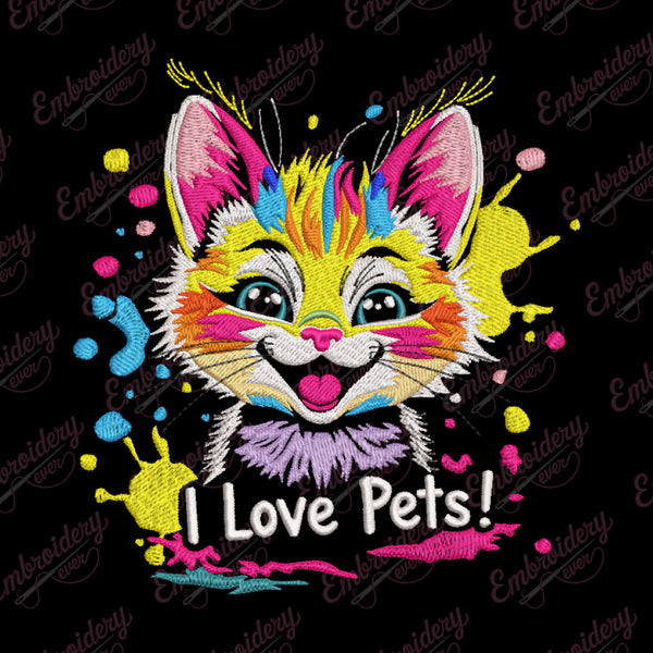 I Love Pets Cat Embroidery Design