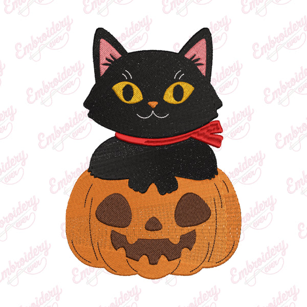 Cat and Pumpkin Halloween Embroidery Design