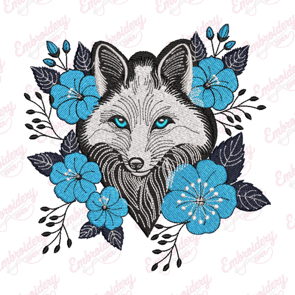 Floral Fox Embroidery Design
