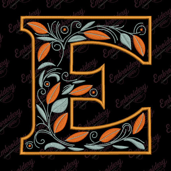 Floral Alphabet Letter E Embroidery Design