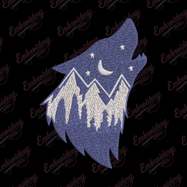 Wolf With Mountains Embroidery Design
