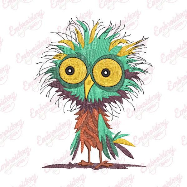 Unique Crazy Bird Cartoon Embroidery Design