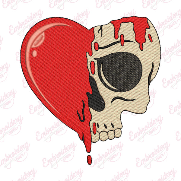 Heart Melting Skull Halloween Embroidery Design