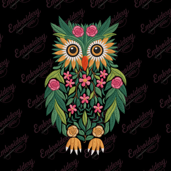 Beautiful Floral Owl Embroidery Design