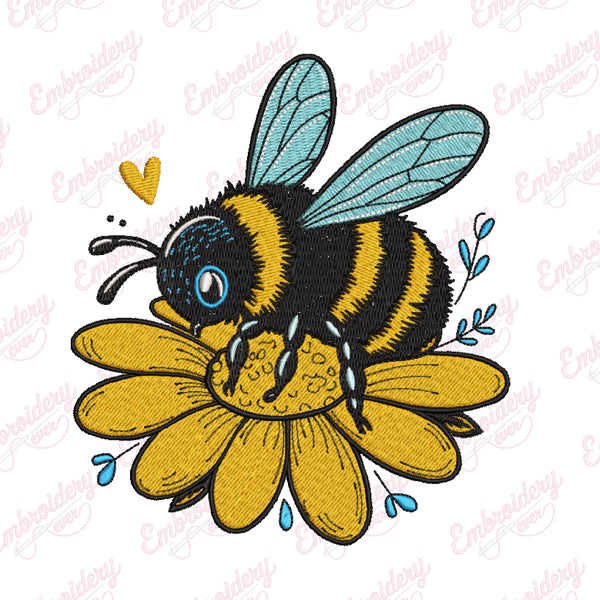 Bee On A Flower Embroidery Design