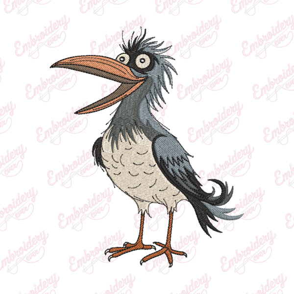 Cartoon Bird With Long Beak Embroidery Design