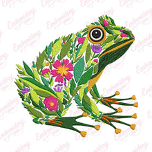 Tropical Leaves And Flowers Frog Embroidery Design