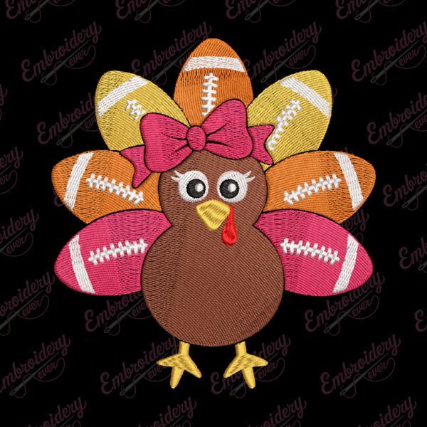 Football Turkey Balls Thanksgiving Embroidery Design