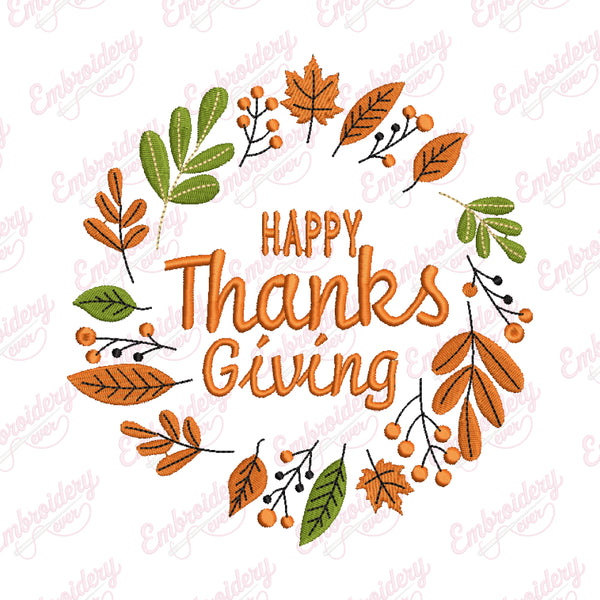 Happy Thanksgiving Fall Embroidery Design
