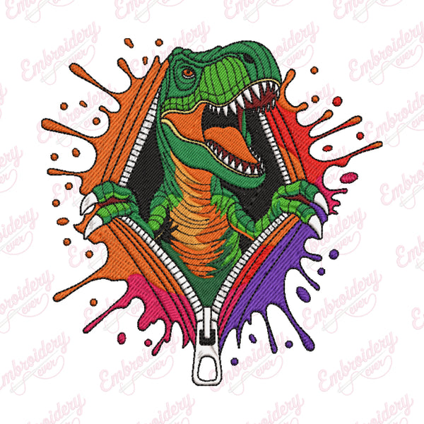 T-Rex Dinosaur Zipper Embroidery Design