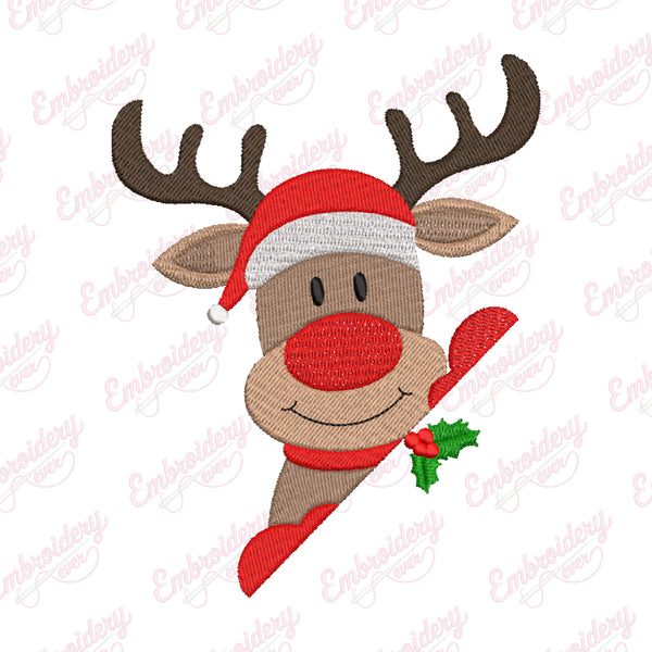 Cute Christmas Reindeer Embroidery Design
