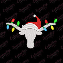 White Longhorn With Christmas Lights Embroidery Design