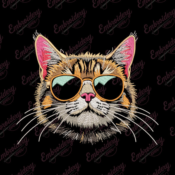 Cool Cat With Sunglasses Embroidery Design
