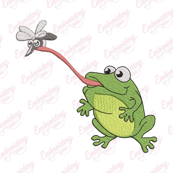 Oh Shit! Frog Eats Fly Embroidery Design