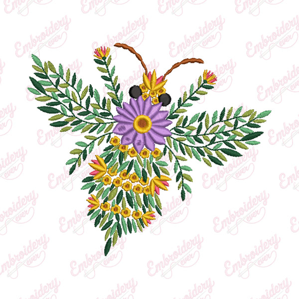 Beautiful Floral Bee Embroidery Design
