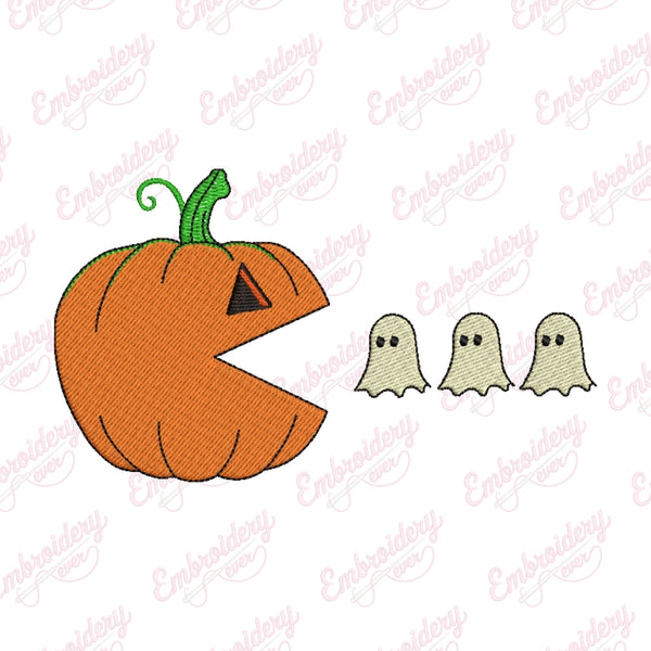 Halloween Pumpkin Eating Ghost Embroidery Design