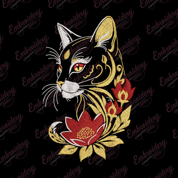 Flower Cat Embroidery Pattern