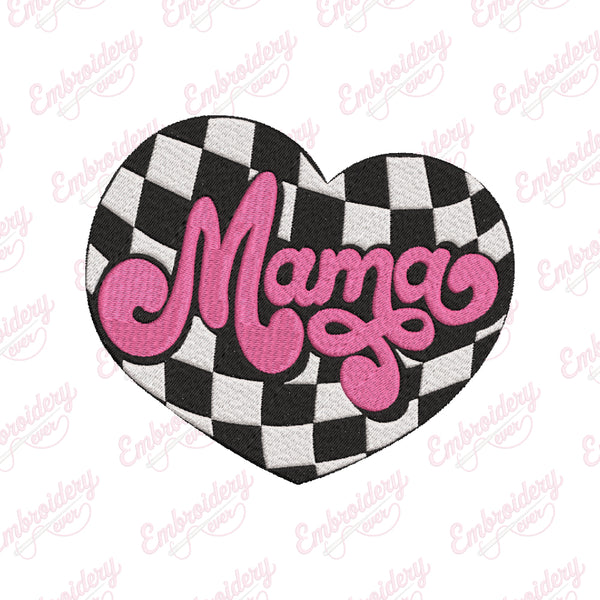 Mama Checkered Heart Embroidery Design