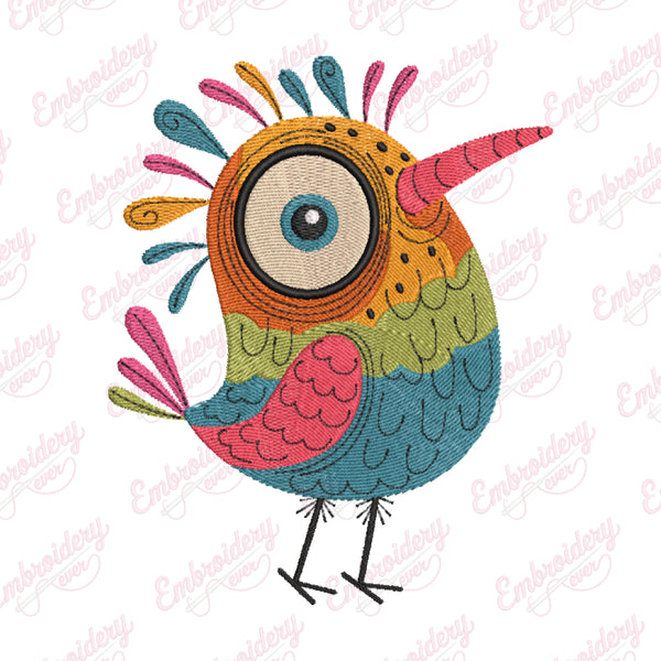 Crazy Colorful Bird Machine Embroidery Design
