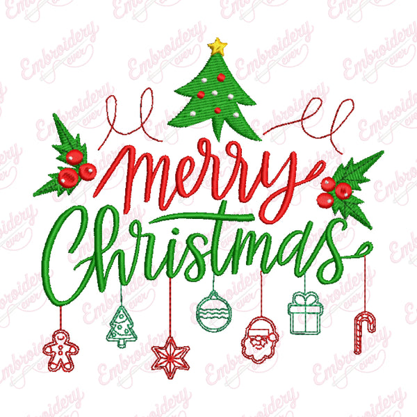 Merry Christmas Hanging Ornaments Embroidery Design