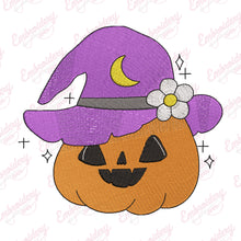 Halloween Pumpkin Girl With Witch Hat Embroidery Design