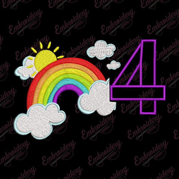 Rainbow Birthday Number 4 Embroidery Design