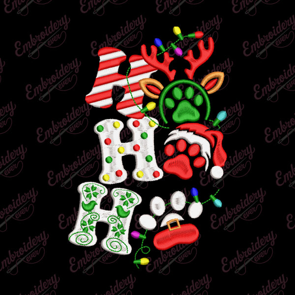 Ho Ho Ho Dog Paw Christmas Embroidery Design