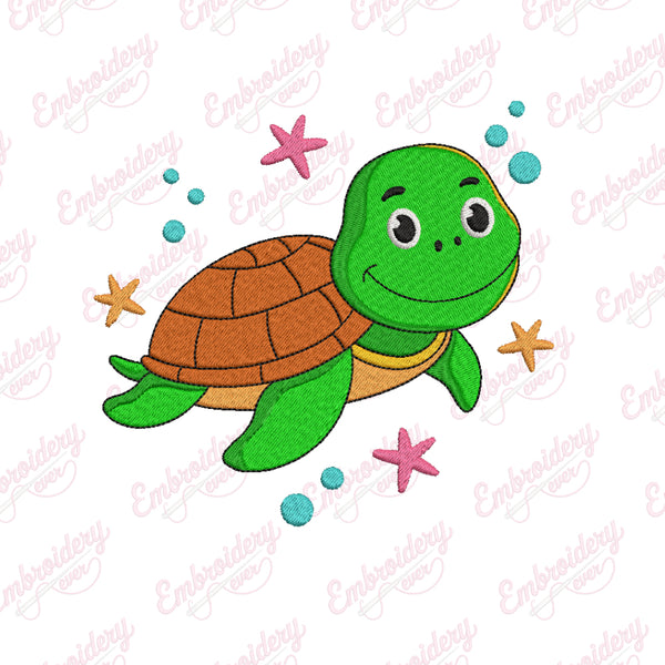 Cartoon Sea Turtle Embroidery Design