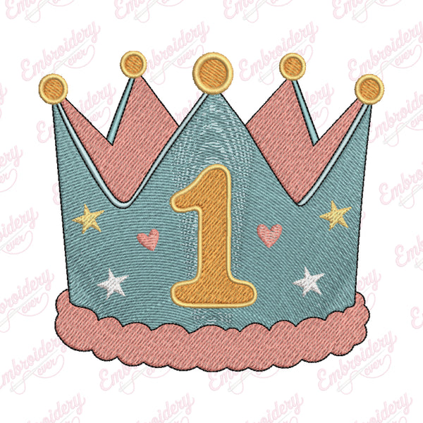 One Birthday Crown Embroidery Design