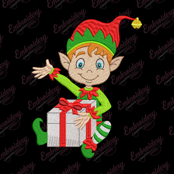 Happy Christmas Elf Embroidery Design
